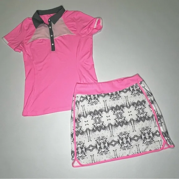 Annika Collection Womens Hot Pink Polo & SKIRT Set Medium - Picture 10 of 16